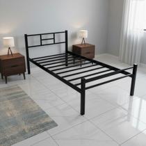 Cama Solteiro em Aço Ferro Industrial Reforçado Ideal para Alojamento Pousadas Suporta 150kg Cor Preta Itagold