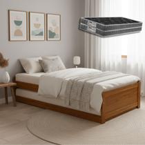 Cama Solteiro Em Madeira Com Bicama Auxiliar E 2 Colchões D20 Estrutura Resistente Suporta Peso Com Segurança -