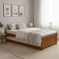Cama Solteiro Em Madeira Com Bicama Auxiliar Estrutura Resistente Design Moderno E Sofisticado - Cama Solteiro Em Madeira Com Bicama Auxiliar Estrutura Resistente Design Moderno E Sofisticado -