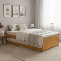 Cama Solteiro Em Madeira Com Bicama Auxiliar Estrutura Resistente Design Moderno E Sofisticado -
