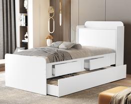 Cama Solteiro em mdf com estrado de madeira Tamires 2 Gavetas Bau Com Cama Auxiliar bicama Para Quarto Design Moderno e Elegante