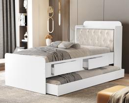 Cama Solteiro em MDF com estrado de madeira Tamires Capitone Com Gavetas Bau e Cama Auxiliar Design Moderno Para Quarto Cama Solteiro em MDF com estrado de madeira Tamires Capitone Com Gavetas Bau e Cama Auxiliar Design Moderno Para Quarto