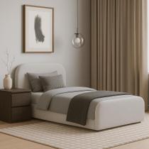 Cama Solteiro Estofada Design Moderno com Cabeceira Elegante Para Quarto