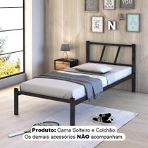 Cama Solteiro Ferro Bruna 100% Aço Industrial Reforçada com Colchão Resistente para Quartos - Preto Cama Solteiro Ferro Bruna 100% Aço Industrial Reforçada com Colchão Resistente para Quartos - Preto