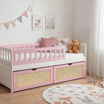 Cama Solteiro Infantil com Dois Gavetões Madeira Maciça Lumi Branco/Rosa Cama Solteiro Infantil com Dois Gavetões Madeira Maciça Lumi Branco/Rosa