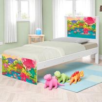 Cama Solteiro Infantil Dinossauros Coloridos MDF/MDP Adesivo Vibrante Quarto