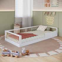 Cama Solteiro Infantil em MDP Montessoriana Branco/Marrom Yescasa Cama Solteiro Infantil em MDP Montessoriana Branco/Marrom Yescasa