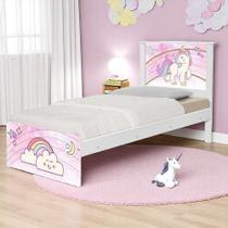 Cama Solteiro Infantil K02 Unicórnio Adesivos Vinil MDF-MDP Branco D'Rossi