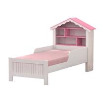 Cama Solteiro Infantil Tema Princesa com Estante Nichos na Cabeceira e Grade Lateral Segurança Extra