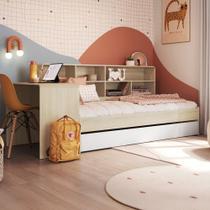 Cama Solteiro Infanto Juvenil com Escrivaninha para Estudo Estante e Cama Auxiliar Carvalho/Branco - Completa Móveis Cama Solteiro Infanto Juvenil com Escrivaninha para Estudo Estante e Cama Auxiliar Carvalho/Branco - Completa Móveis