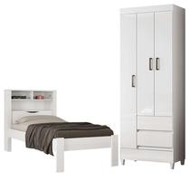 Cama Solteiro Invicta com Guarda Roupa Fit 3 Portas com Pés Brando Brilho - Santos Andirá