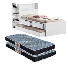 Cama Solteiro Isa De MDF Reforçada Com Gavetas Nicho Bau E Auxiliar Com 2 Colchão D20 Bicama