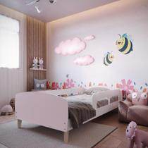 Cama Solteiro Jardim com Proteção Montessoriana Movelbras Branco/Rosa