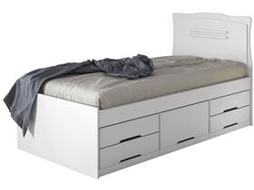 Cama Solteiro Julia com 5 Gavetas - Branco