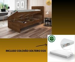 Cama solteiro larissa framar com baú organização prática funcional com colchão solteiro d20 cor malbec/marrom
