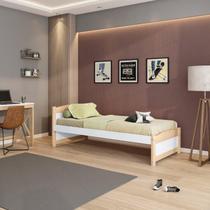 Cama Solteiro Madeira Maciça/MDF Teen Casatema Branco/Natural Cama Solteiro Madeira Maciça/MDF Teen Casatema Branco/Natural