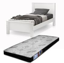 Cama Solteiro Mila Toda Branca Pés de Madeira Estilo Classico Moderno Junto Com Colchão D20 188x88 Solteiro