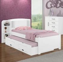 Cama Solteiro Milênio Com Auxiliar 100% MDF Branco - D Doro Cama Solteiro Milênio Com Auxiliar 100% MDF Branco - D Doro