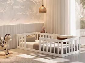 Cama Solteiro Montessoriane Com Grade Branco