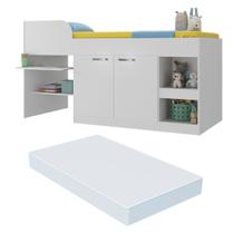 Cama Solteiro Multifuncional com Colchão Incluso 2 Portas e Escrivaninha Multimóveis MP4233 Branco