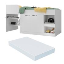 Cama Solteiro Multifuncional com Colchão Incluso 2 Portas e Escrivaninha Multimóveis MP4235 Branco