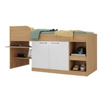 Cama Solteiro Multifuncional Com Colchão Incluso 2 Portas e Escrivaninha Multimóveis Mp4235 Rustic Branco