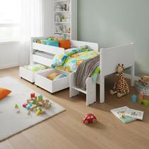 Cama Solteiro Multiuso com 2 Baus Organizador e Escada Luna Plus Branco com Colchão