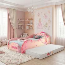 Cama Solteiro Princesa com Colchão Infantil Rosa para Menina Cama Decorativa Quarto Infantil Completa 188x88cm Cama Solteiro Princesa com Colchão Infantil Rosa para Menina Cama Decorativa Quarto Infantil Completa 188x88cm