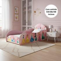 Cama Solteiro Princesas Com Proteção Lateral Mdf Rosa