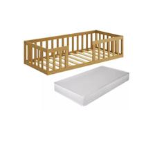 Cama Solteiro Quarto Criança Montessoriana Proteção com Grade Madeira Resistente com Colchão