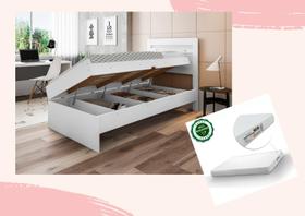 Cama solteiro reforçada com baú e colchão solteiro d20 larissa mdf/mdp branca