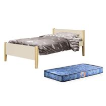 Cama Solteiro Simba Areia Fosco com Pés Madeira Natural e Colchão D20 - Reller Móveis Cama Solteiro Simba Areia Fosco com Pés Madeira Natural e Colchão D20 - Reller Móveis