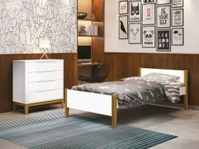 Cama Solteiro Simba Branco Fosco com Pés em Madeira - Reller Cama Solteiro Simba Branco Fosco com Pés em Madeira - Reller