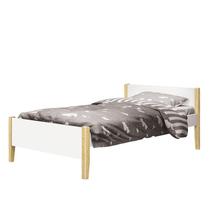 Cama Solteiro Simba Branco Fosco com Pés Madeira Natural - Reller Móveis Cama Solteiro Simba Branco Fosco com Pés Madeira Natural - Reller Móveis