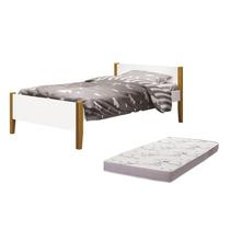 Cama Solteiro Simba Branco Fosco Pés Amadeirado com Colchão D20 - Reller Móveis Cama Solteiro Simba Branco Fosco Pés Amadeirado com Colchão D20 - Reller Móveis