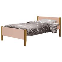 Cama Solteiro Simba Rosa Acetinado com Pés Madeira Reller