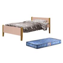 Cama Solteiro Simba Rosa Fosco com Pés Amadeirado e Colchão D20 - Reller Móveis Cama Solteiro Simba Rosa Fosco com Pés Amadeirado e Colchão D20 - Reller Móveis