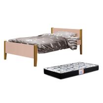 Cama Solteiro Simba Rosa Fosco com Pés Amadeirado e Colchão D33 - Reller Móveis Cama Solteiro Simba Rosa Fosco com Pés Amadeirado e Colchão D33 - Reller Móveis