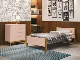 Cama Solteiro Simba Rosa Fosco com Pés em Madeira - Reller Cama Solteiro Simba Rosa Fosco com Pés em Madeira - Reller