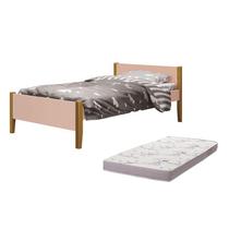 Cama Solteiro Simba Rosa Fosco Pés Amadeirado com Colchão D20 - Reller Móveis Cama Solteiro Simba Rosa Fosco Pés Amadeirado com Colchão D20 - Reller Móveis