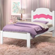 Cama Solteiro Sophia Branco Rosa com Colchão