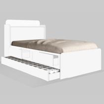 Cama Solteiro Tamires Baú Branco com Auxiliar e Colchões