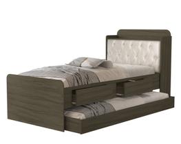 Cama Solteiro Tamires Capitone Duas Gavetas Bau e Auxiliar