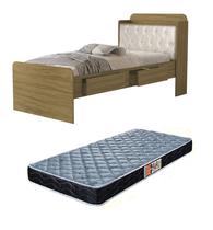 cama solteiro tamires com capitone estofado com duas gavetas prateleiras e bau acompanha colchão d20