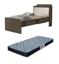 cama solteiro tamires com capitone estofado gavetas prateleiras e bau acompanha colchão