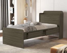 Cama solteiro Tamires com gavetas prateleira e bau para quarto moderna feita em mdf com estrado em madeira
