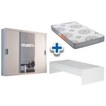 Cama Solteiro Teen + Pérola Polar + Guarda Roupa Veneza Luxo Branco