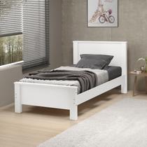 Cama Solteiro Tradicional Mila MDF c/Pés de Madeira Alto Padrão - Branco Fosco