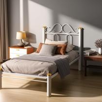 Cama Solteiro Tubular Com Estrado de Ferro Branca Marcheli 002
