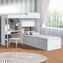 Cama Solteiro Versátil Com Escrivaninha Integrada Branco Shop Jm